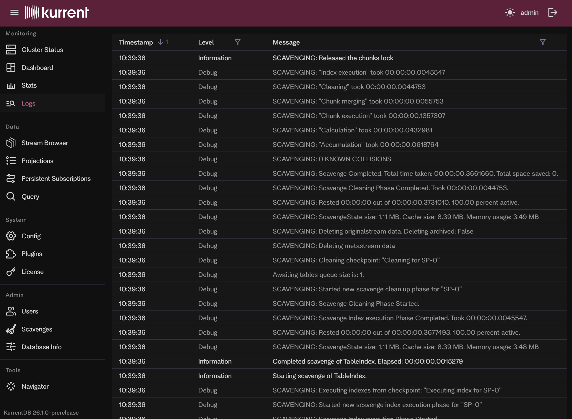 Embedded UI Logs page